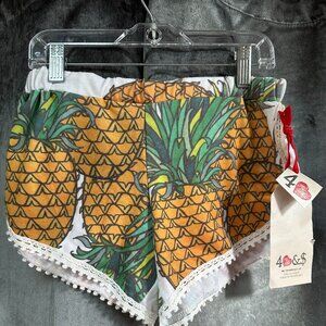 NWT 4 Love & Money Girls Pineapple Lovin Shorts in White.  Size M (12) Lace trim